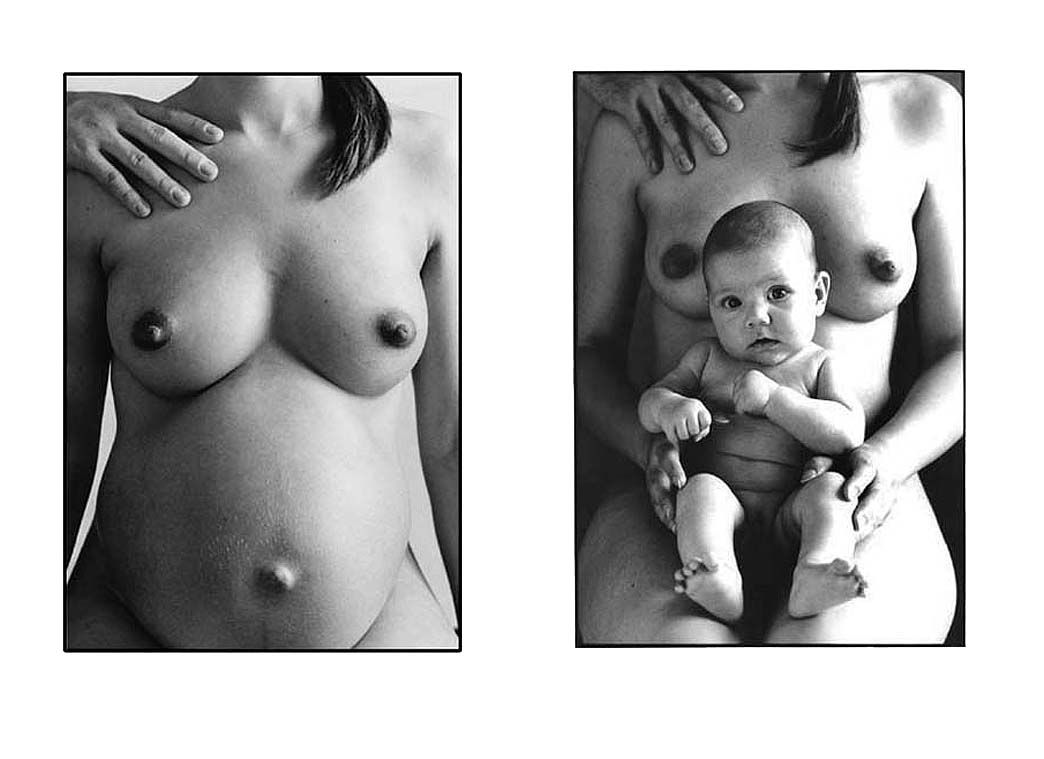 Photo de femme enceinte et de maman avec son bébé.